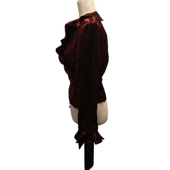 Vintage 1990s Blood red Burgundy Xscpae wrap top sz 10 - Picture 3 of 6